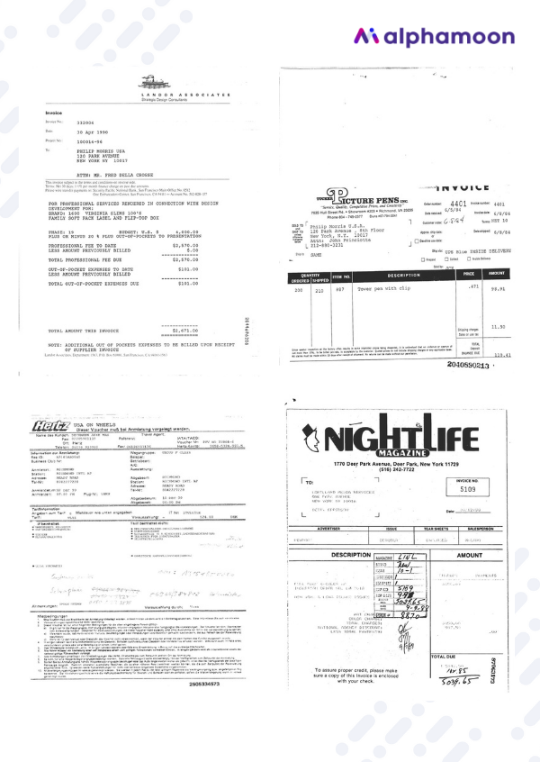Examples of invoices from an outdated set of sample invoice templates