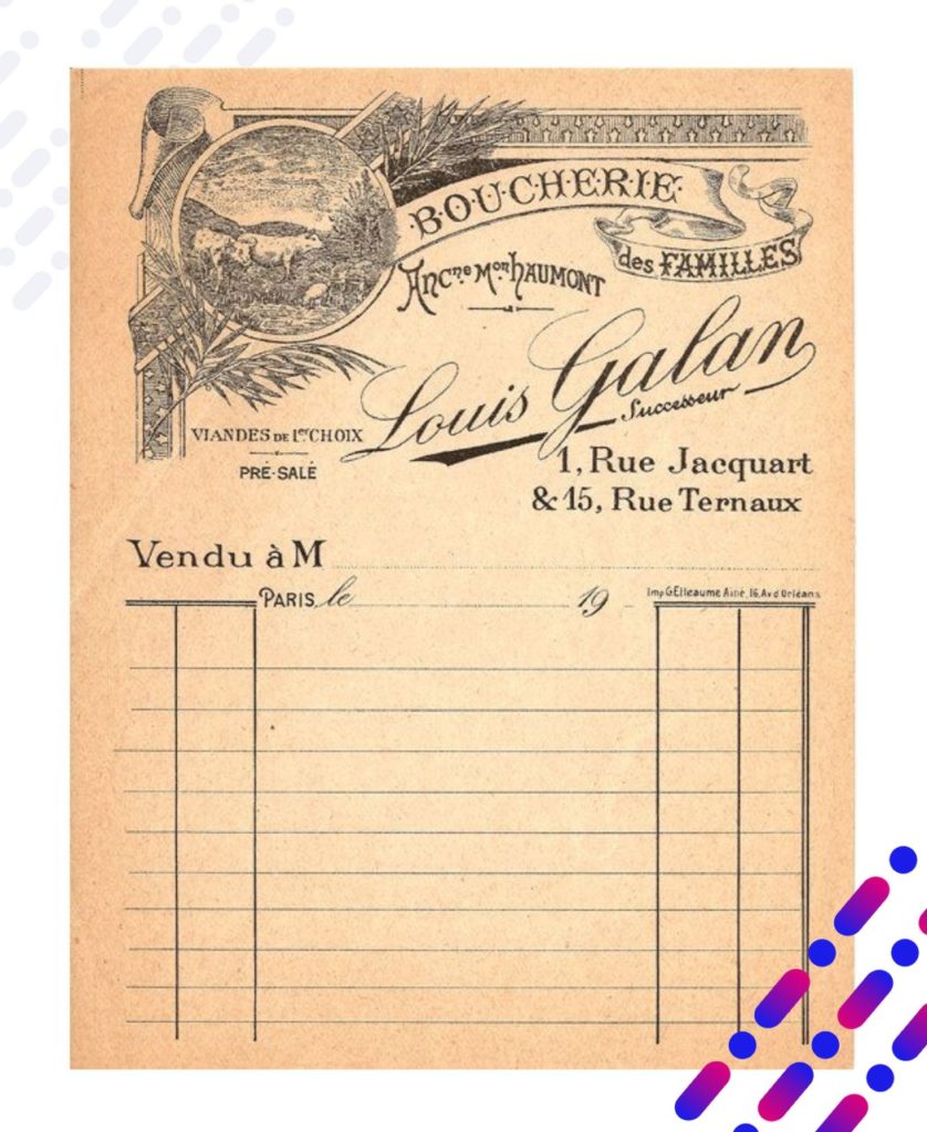 example of an old invoice issued by Louis Gallan boucherie
